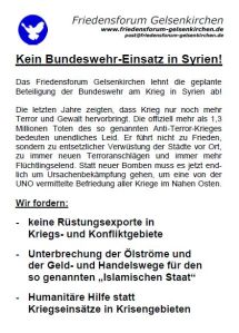 Friedensforum Gelsenkirchen Flugblatt Kein Bundeswehr-Einsatz in Syrien