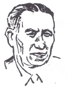 Zeichnung eines Gerichtsreporters von Wilhelm Tenholt während des Verfahrens im Gerichtssaal 1949.