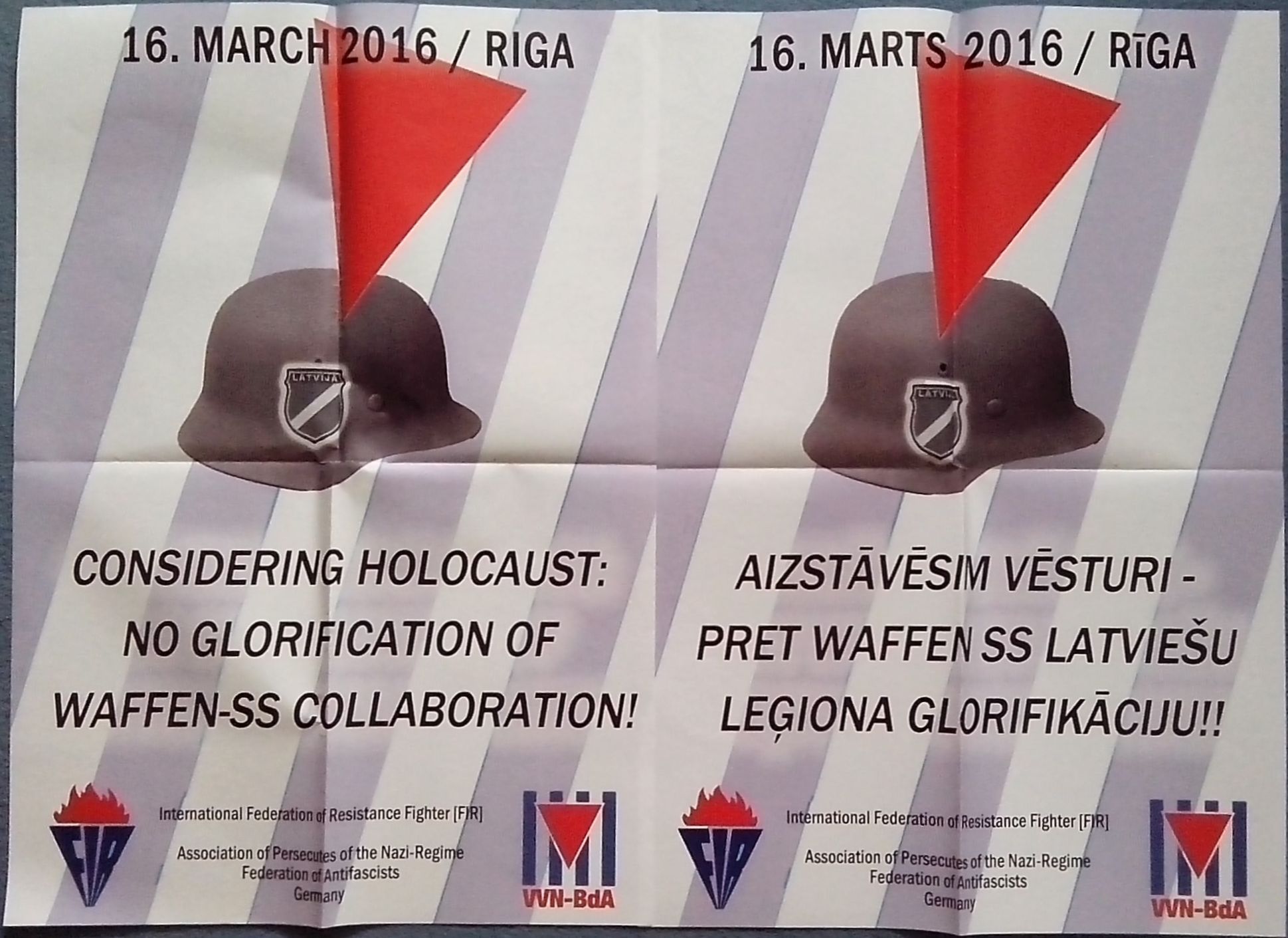 Plakate der VVN-BdA zum Ehemaligentreffen der lettischen SS in Riga.